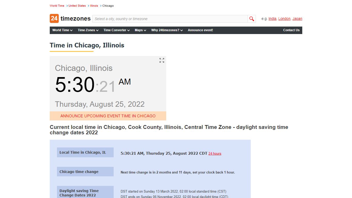 Current local time in Chicago, Illinois - 24timezones.com
